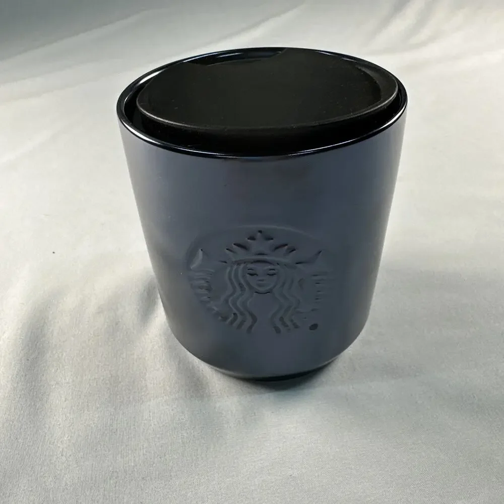 Starbucks 2020 8 oz Iridescent Blue Ceramic Canister w/ Lid Embossed Siren Logo